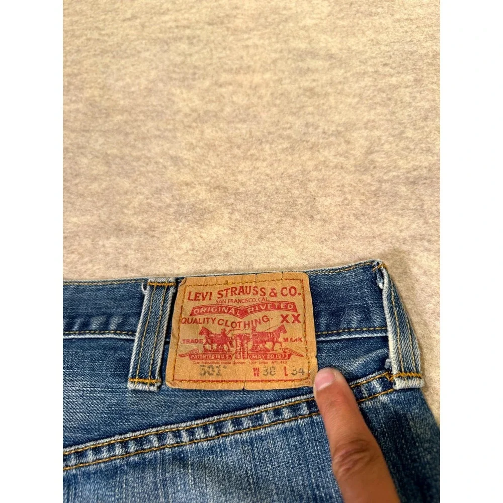 Vintage Levis 501 Authentic Straight Leg Jeans Mens 38x34 Blue Cotton Button Fly